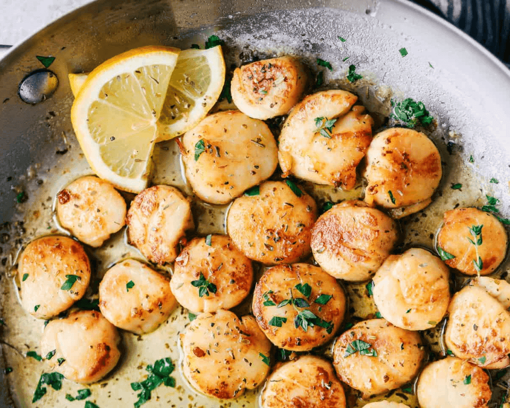 Pan Seared Scallops With Garlic Foodie New Food Pyramid Guide