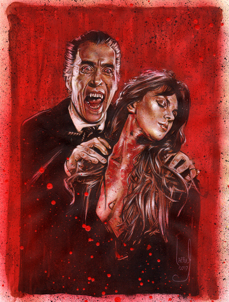 Christopher Lee as Dracula with Caroline Munro, Artwork© Jeff Lafferty Christopher Lee as Dracula with Caroline Munro, Artwork© Jeff Lafferty