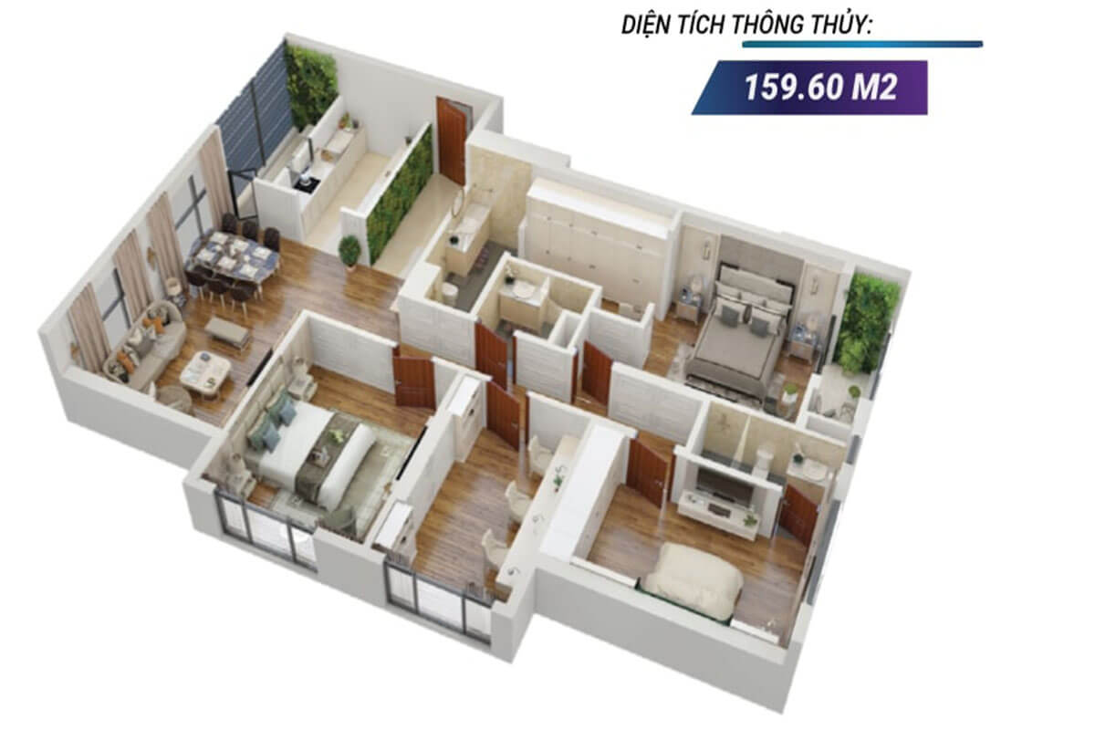 Mặt bằng 3D căn hộ 02 tòa Sapphire 2 Mặt bằng 3D căn hộ 02 tòa Sapphire 2