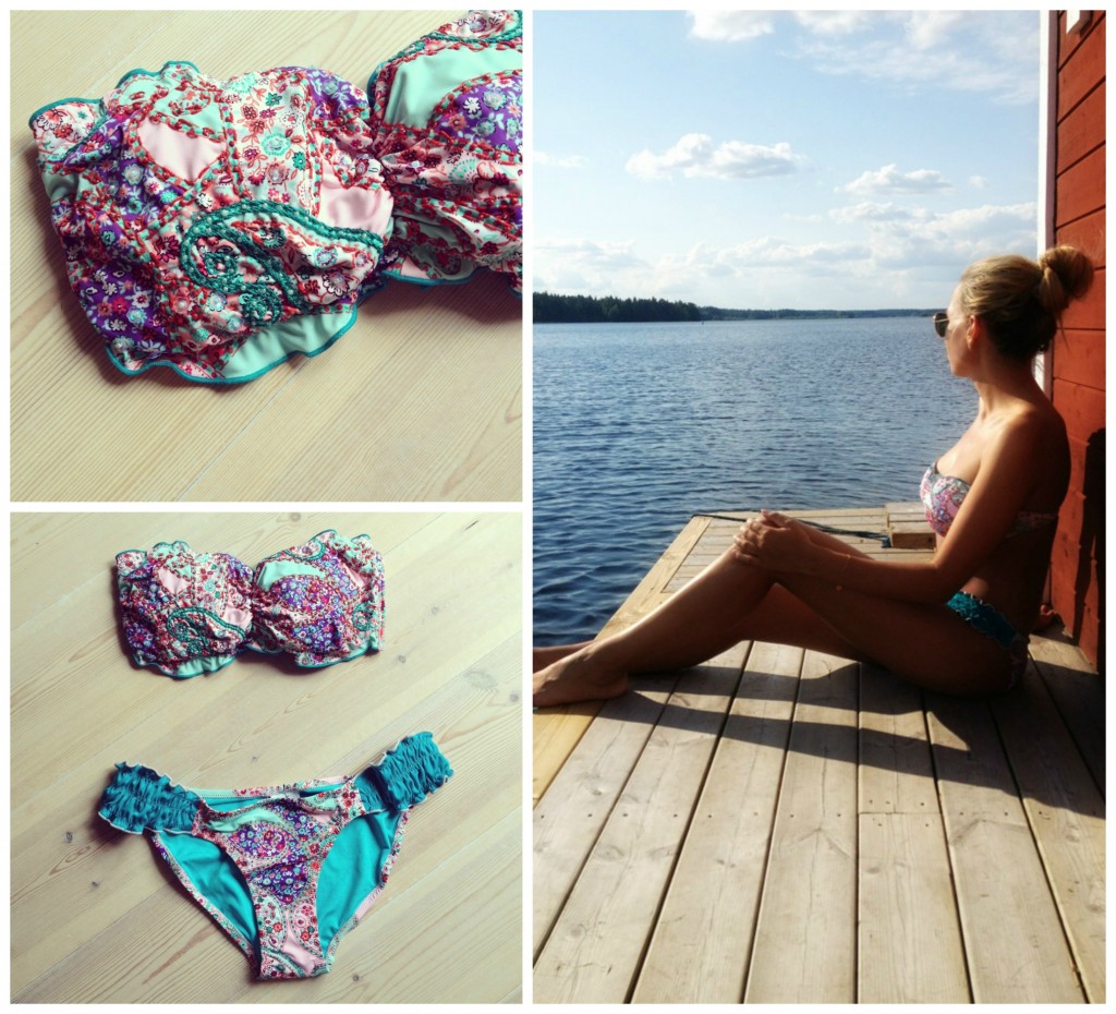 Plädbikini med tunna remmar