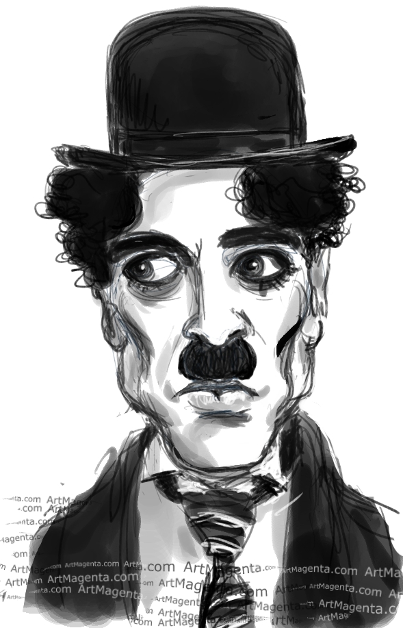 Charlie Chaplin Charlie Chaplin caricature cartoon. Portrait drawing by caricaturist Artmagenta