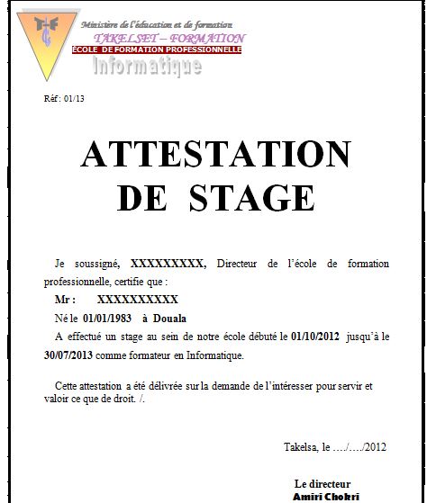 Modele Attestation De Stage Exemple Images And Photos Finder  Vrogue