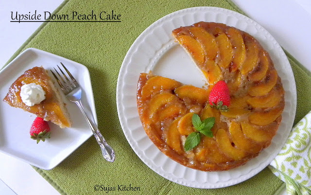 Upside Down Low Fat, Egg less Peach Cake 