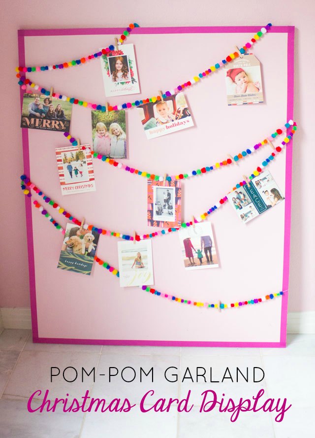 Make this sweet pom-pom garland Christmas card display! Make this sweet pom-pom garland Christmas card display!