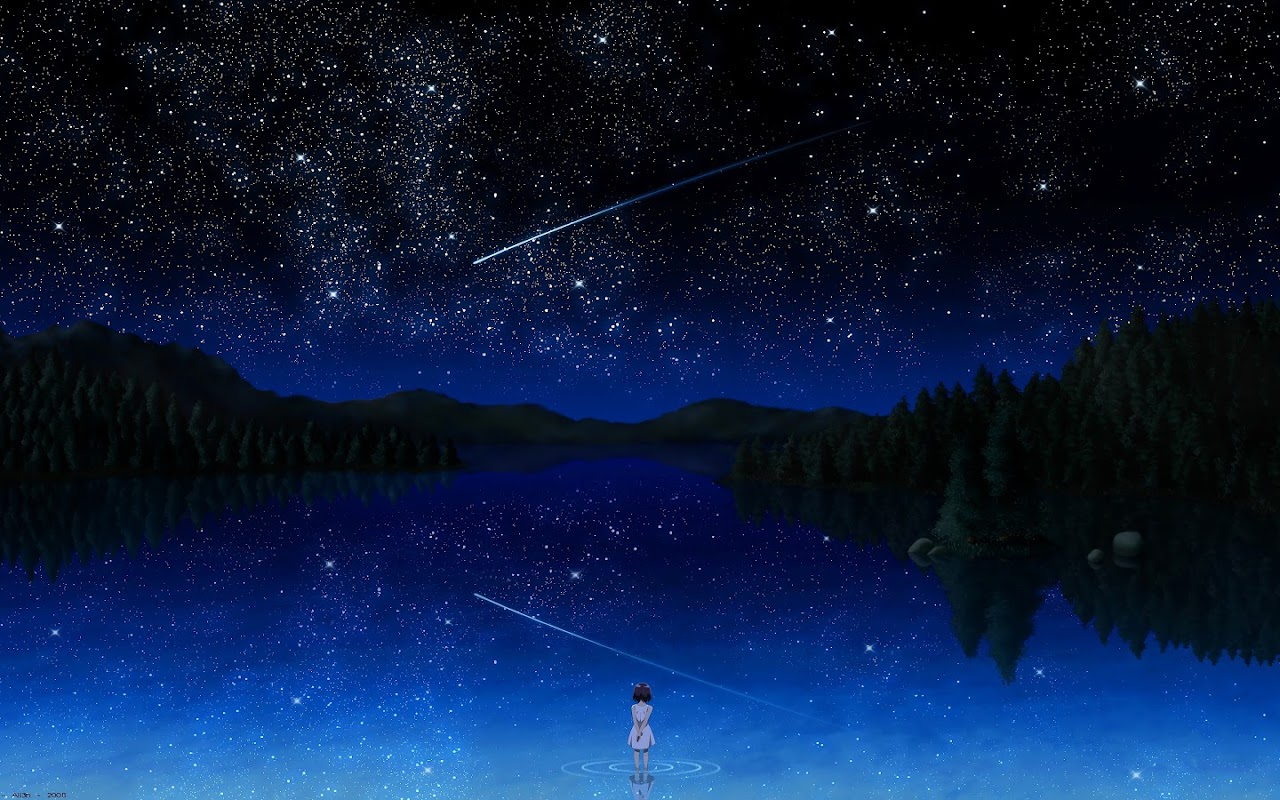 Anime, Night, Sky, Stars, Lake, Landscape, Scenery, 4K, #141 Wallpaper ...