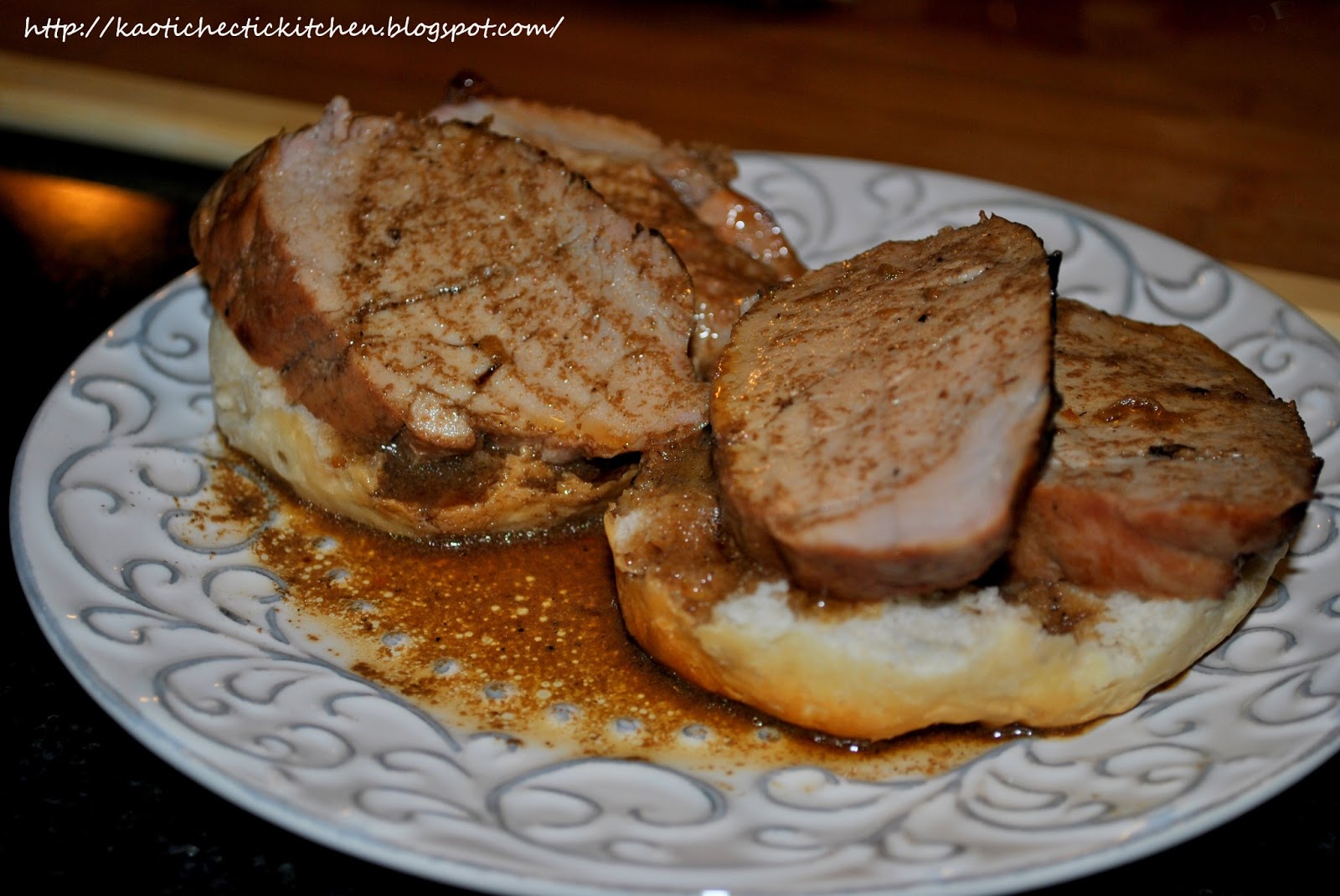 pork tenderlon with au jus aka open faced pork tenderloin "french" dip