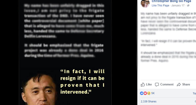 READ: Bong Go breaks his silence, says he will exit if there will be evidence