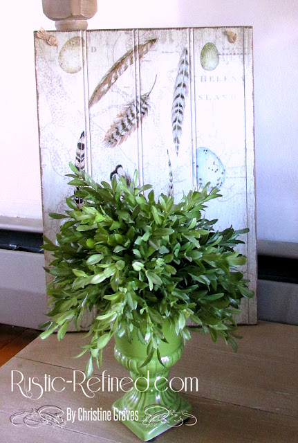Spring home decor in the foyer. Adding that rustic style with metals, color and garden accents