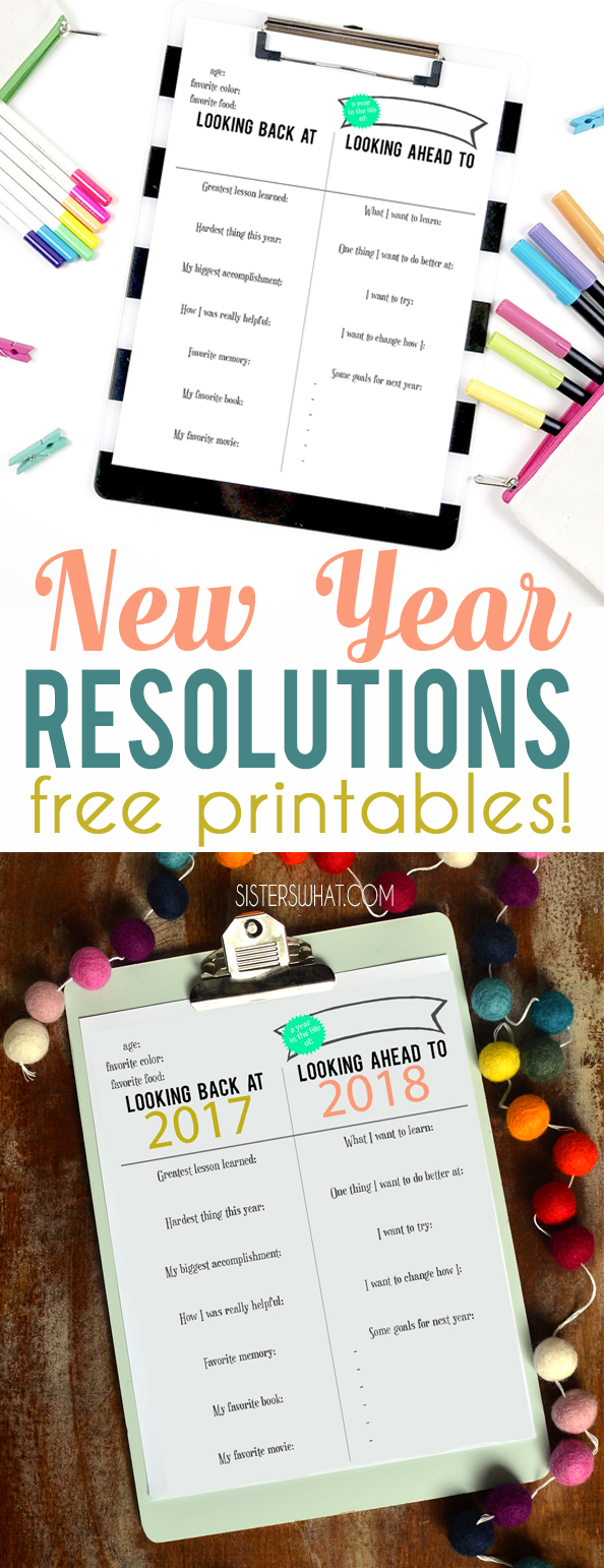 New years goals and resolution printables for kids and adults