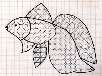 Downloadable blackwork goldfish pattern