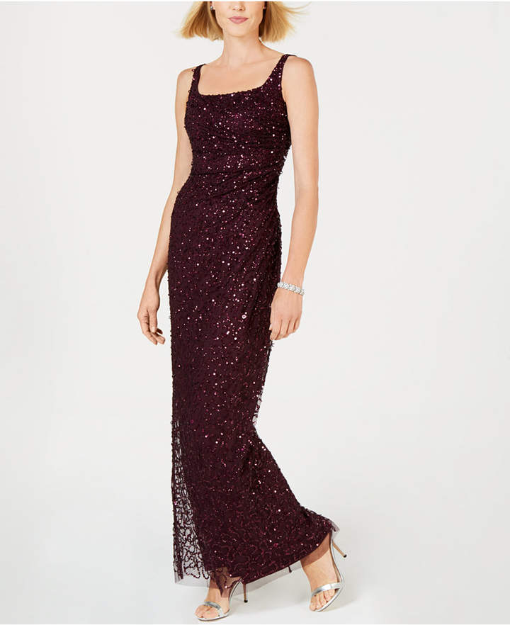 Adrianna Papell Ruched Sequined Gown