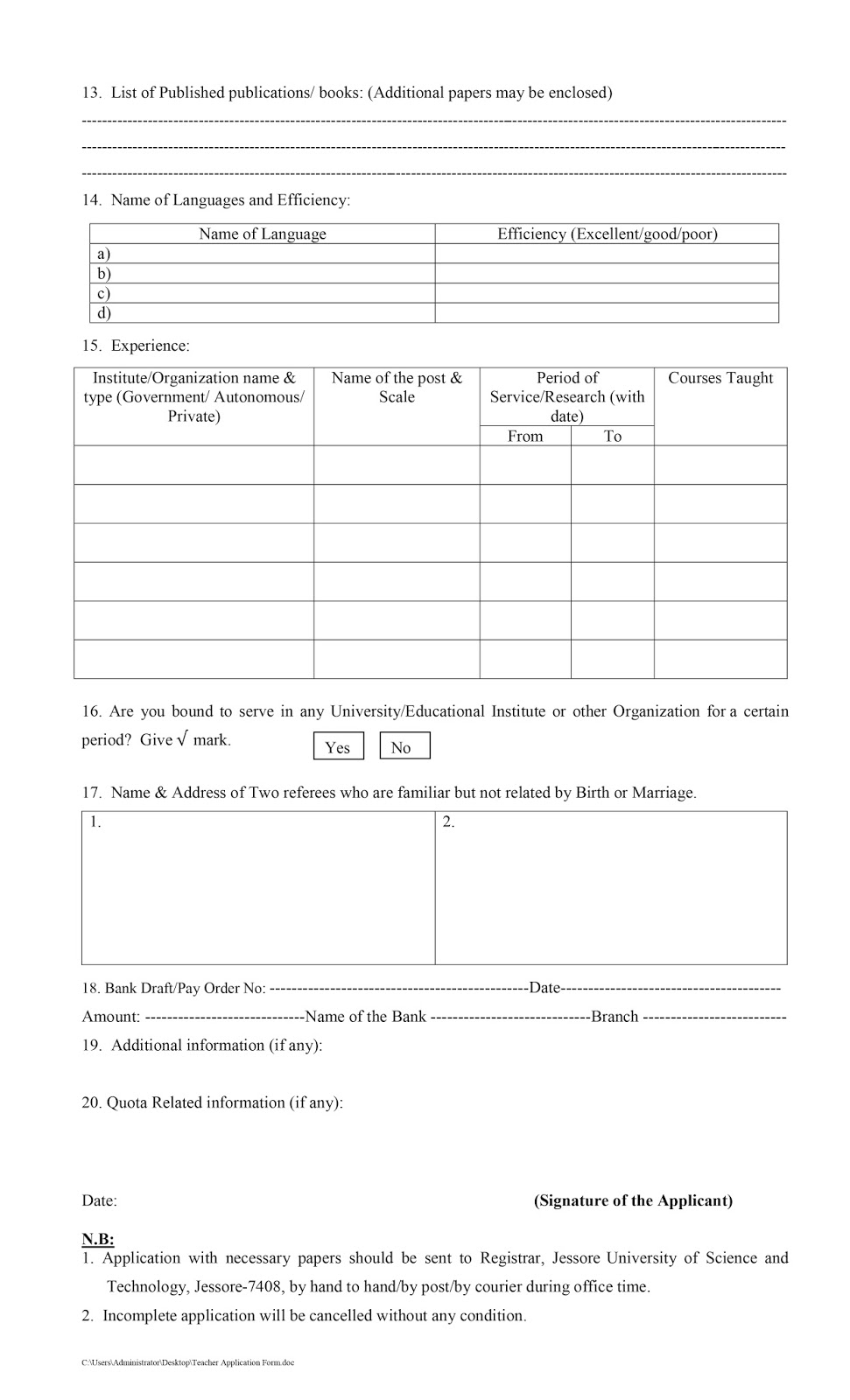 JUST Associate Professor, Assistant Professor and Lecturer Job Circular