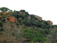 Vista dels gresos vermellosos de la zona de la Torreta del Clos a la Serra de Les Torretes