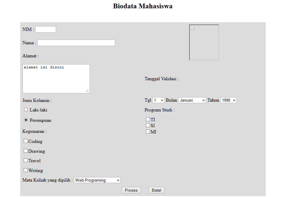 PROJECT D: Membuat Form Biodata Menggunakan HTML