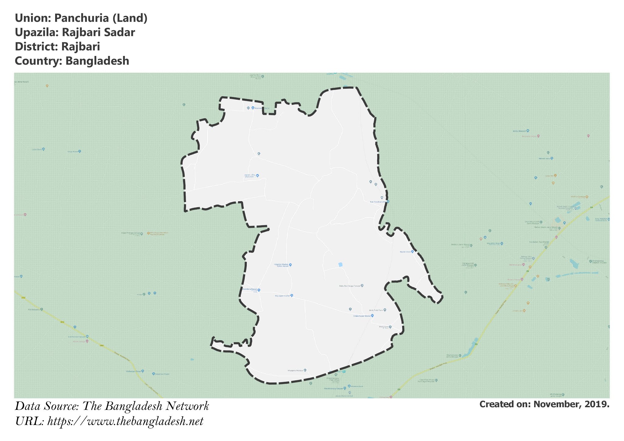 Map of Panchuria of Rajbari, Bangladesh.