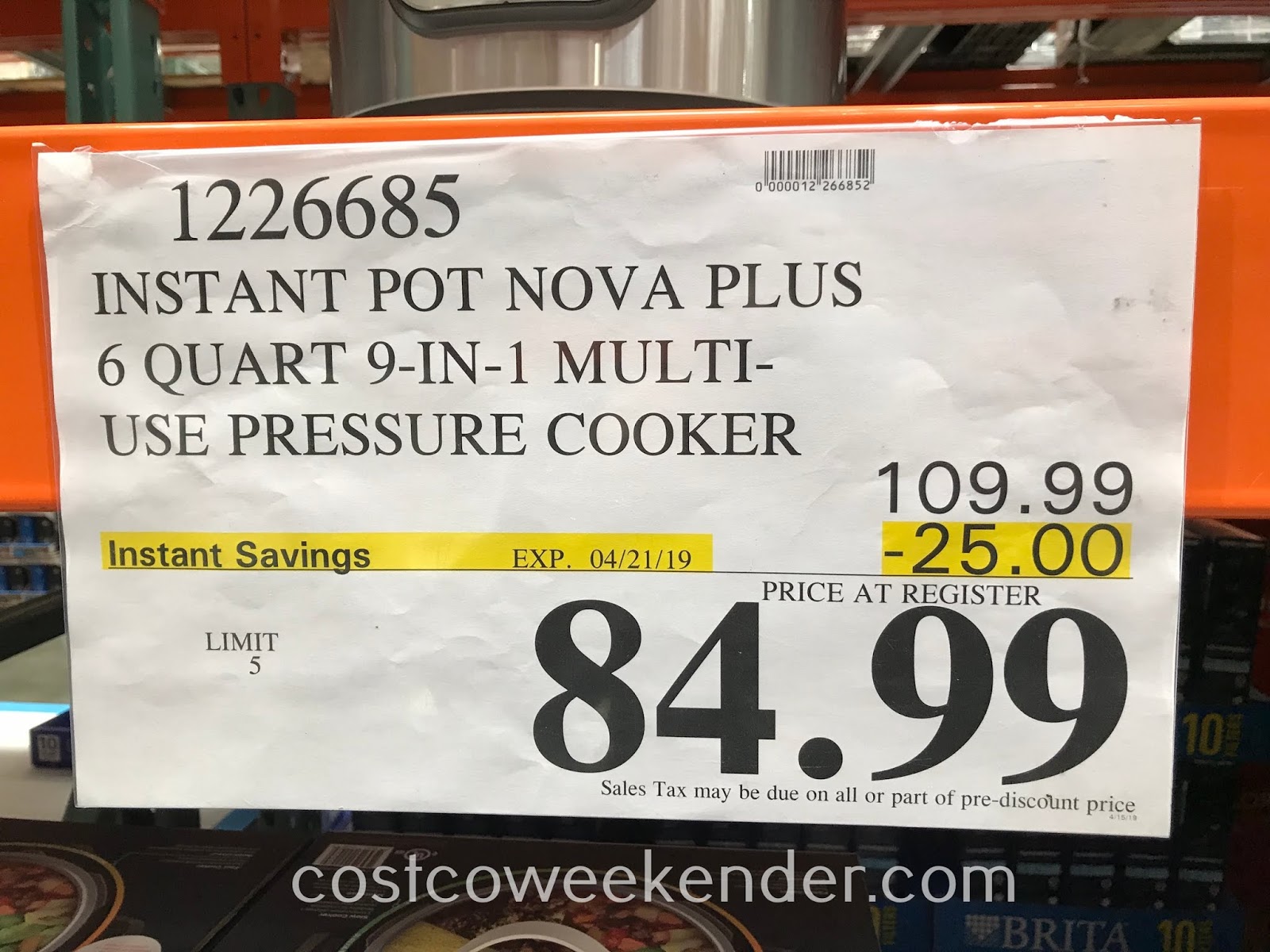 costco instant pot nova plus