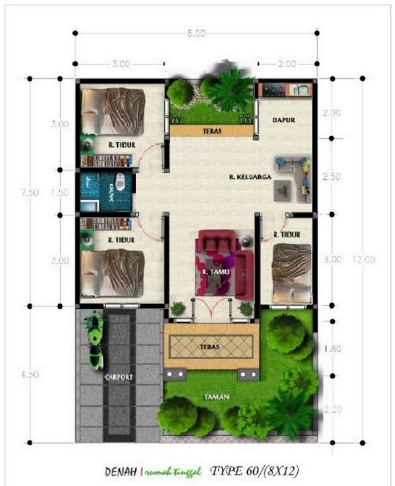 50+ Denah Rumah Minimalis Modern Tiga Kamar, Info Penting!
