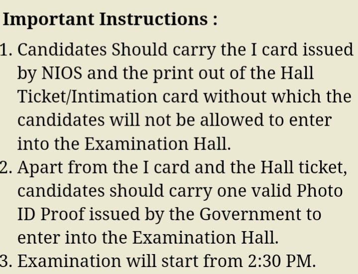 NIOS DElEd Admit Card