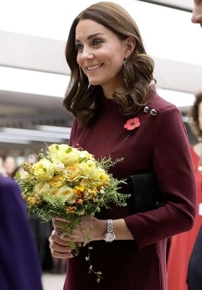 Kate Middleton wore Goat Fashion Eloise Tunic dress and Tod's Suede Pumps, Mappin & Webb earrings