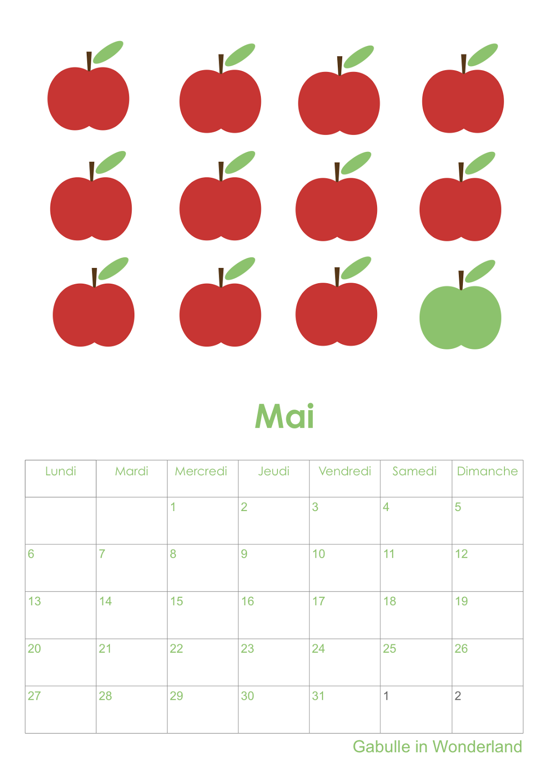 Gabulle in Wonderland Calendrier du mois de mai (à imprimer) Gabulle in Wonderland Calendrier du mois de mai (à imprimer)