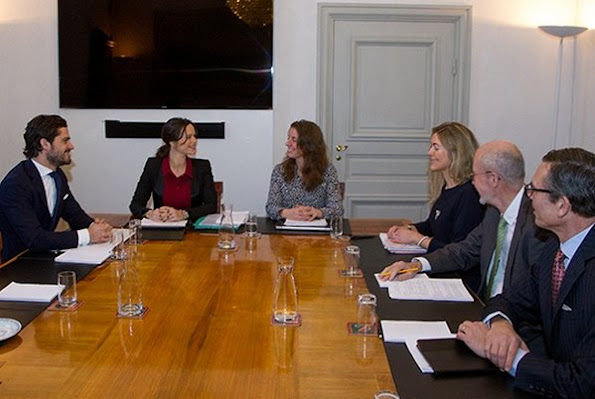 Prince Carl Philip of Sweden and Princess Sofia of Sweden attended the board meeting of the Foundation of Prince Couple. Sofia Ewerlöf, Karin Mattson Weijber, Per Stenbeck and Jan Lindman