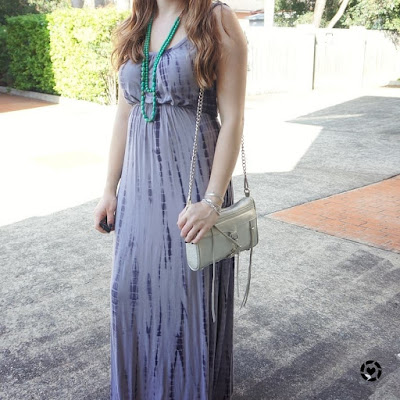 awayfromblue instagram tie dye maxi dress lazy sunday outfit simple accessories