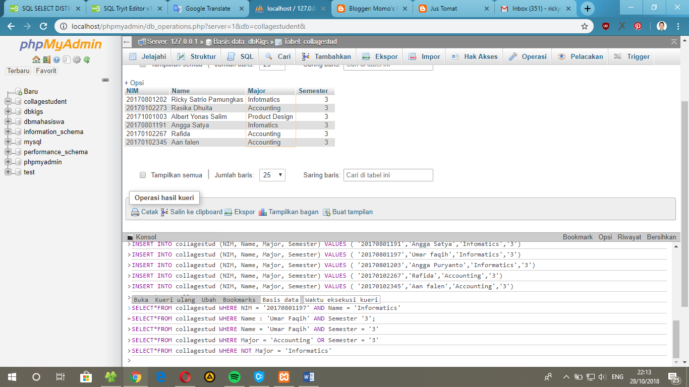 Penggunaan SQL dengan PHPMyAdmin