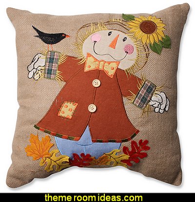 Harvest Scarecrow Burlap 16.5-inch Throw Pillow autumn fall themed bedroom decorating seasonal decor - Autumn Fall Thanksgiving Harvest Decor - fall themed bedding - fall bedroom decor - rustic decorating for thanksgiving - Autumn colors decorate for fall - Harvest Scarecrow Burlap 16.5-inch Throw Pillow