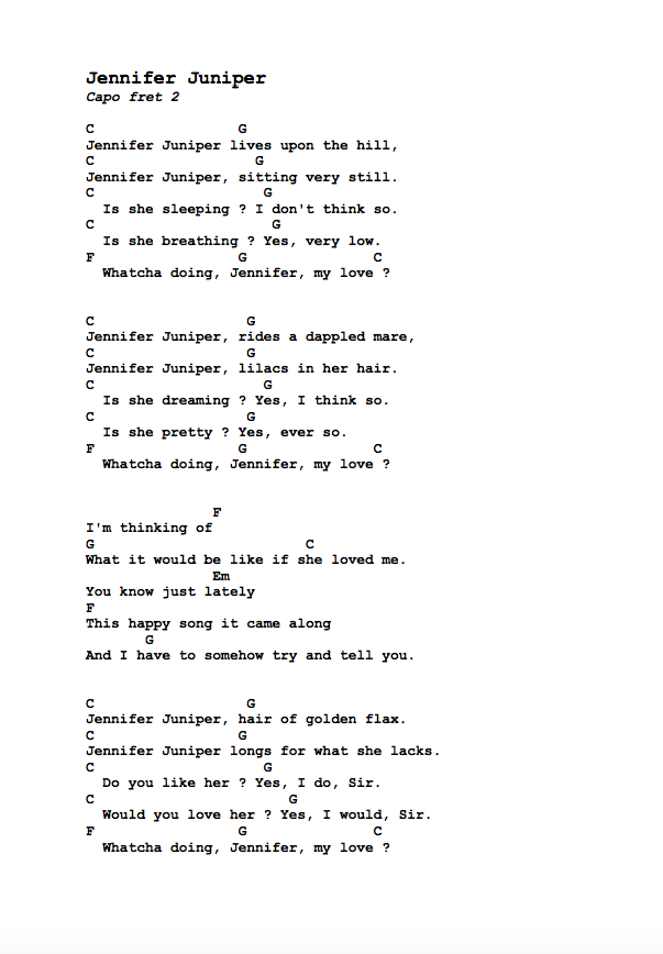 Guitar Tabs Tabs And Song Sheets For Jennifer Juniper by Donovon