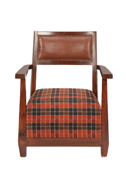 Arm Chair with Claret Red & Green Check Fabric by Casa Colour Arm Chair with Claret Red & Green Check Fabric by Casa Colour
