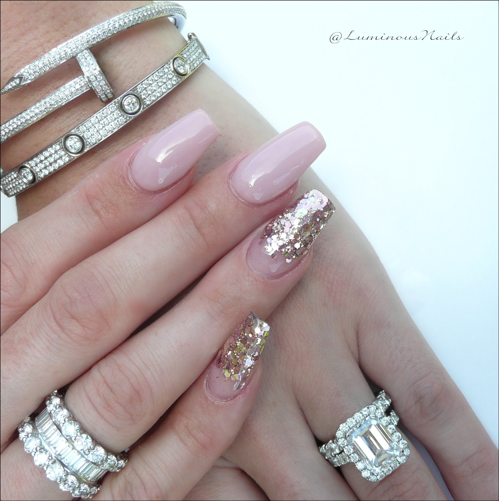 Luminous Nails Stunning Soft Pink Gold Acrylic Gel Stunning Soft Pink Gold Acrylic Gel Nails