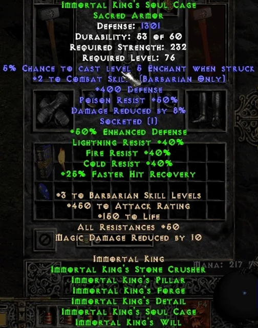 Best cRPGs IMMORTAL KING'S SOUL CAGE, Diablo 2 Resurrected