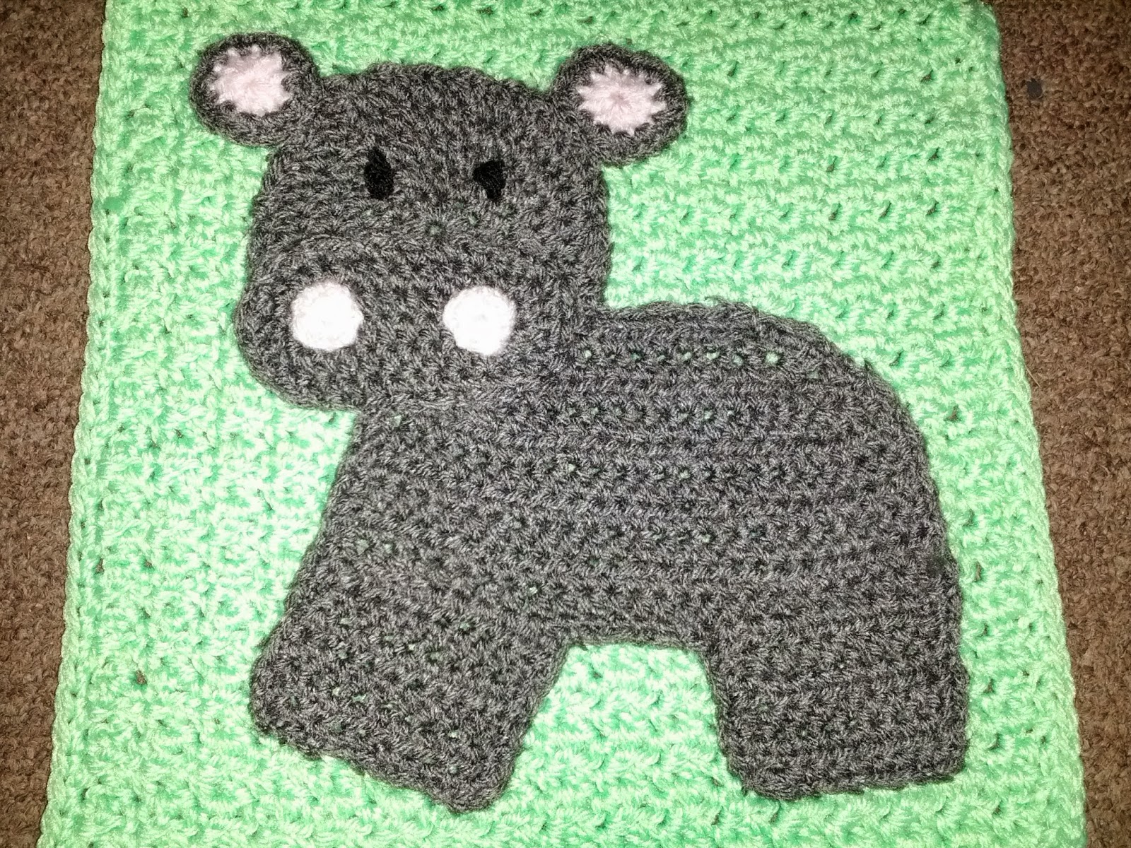 Blooming Lovely WIP Crochet Zoo Blanket No.3 Hippo Applique