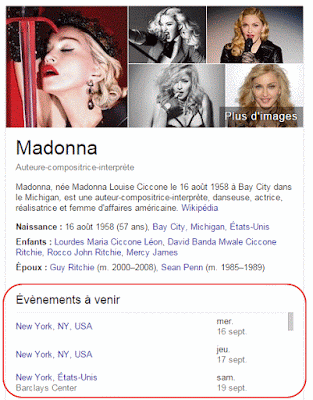 Knowledge Graph de Madonna - balisage schema.org pour serp