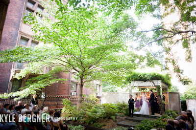 Wide photo of garden ceremony at Cahse Court in Baltimore, Maryland.