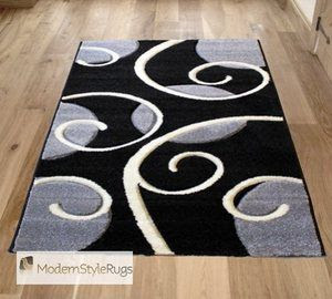black white gray runner area rugs swirly circles pattern in wooden texture floor soft furry carpet ebose hightlight looked