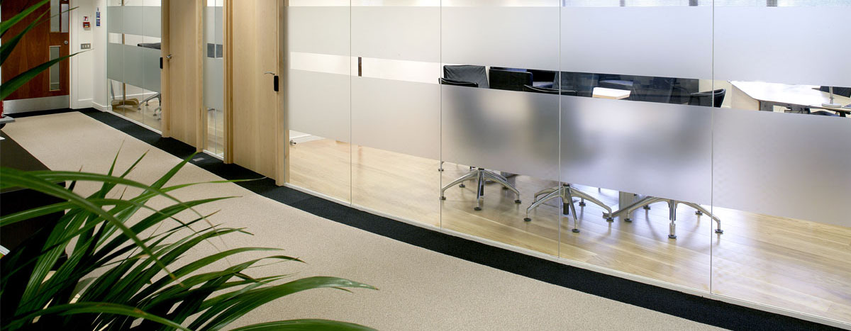 Etched glass walls for office