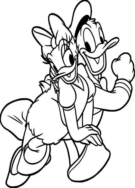 Tranh tô màu vịt Donald vui vẻ bên Daisy