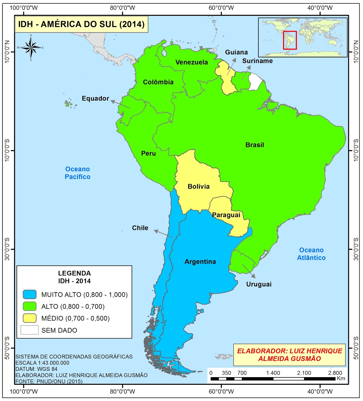Geografia e Cartografia Digital Cartografia do Índice de Desenvolvimento Humano da América do Sul Geografia e Cartografia Digital Cartografia do Índice de Desenvolvimento Humano da América do Sul