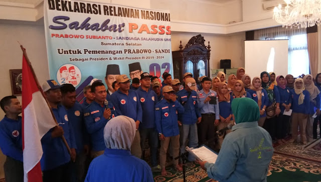 Relawan Nasional Sahabat PASS Sumsel Siap Memenangkan Prabowo-Sandi