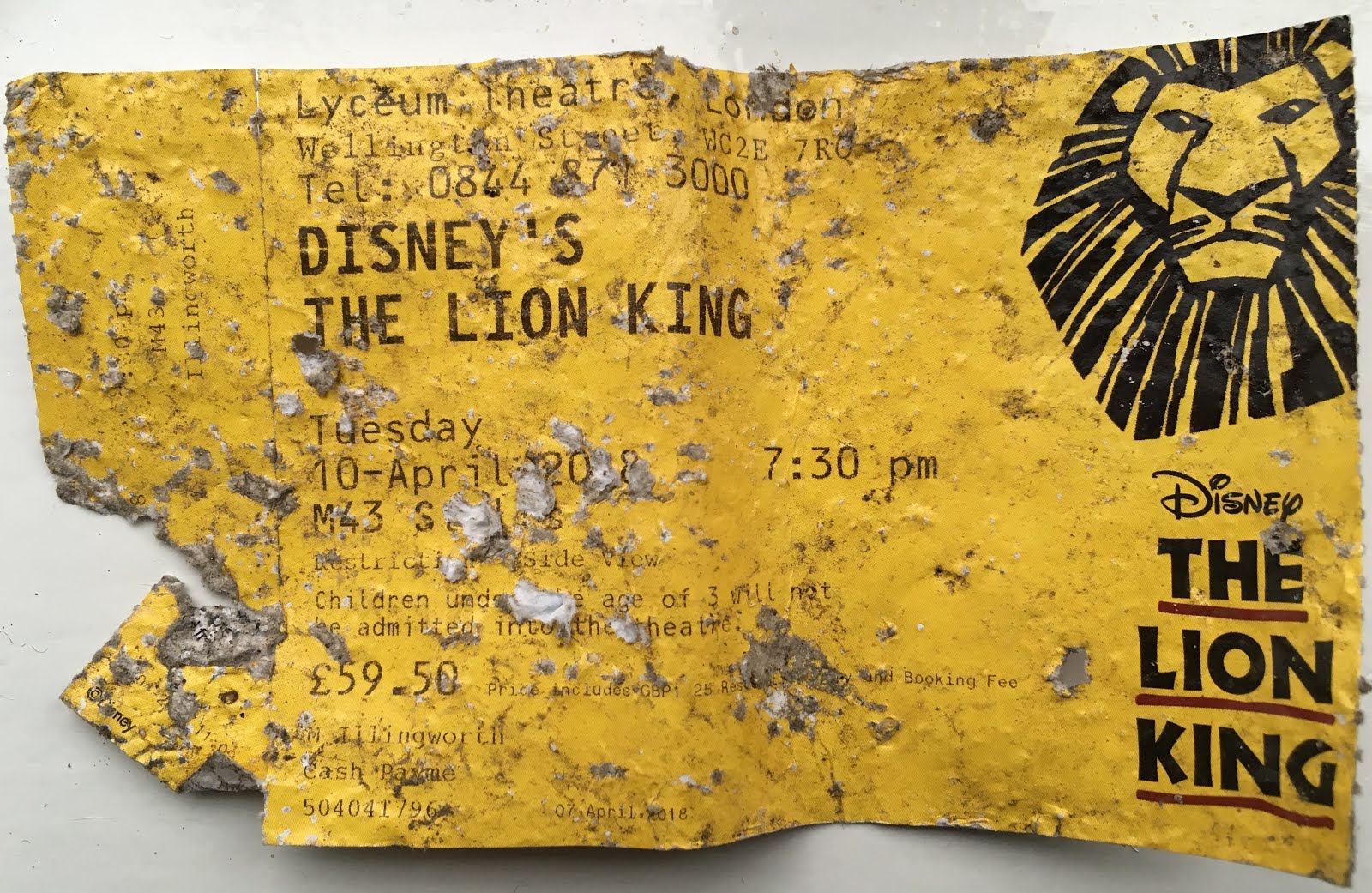 Abandoned Tickets 10/04/18 Disney's The Lion King, Lyceum Theatre, £59.50