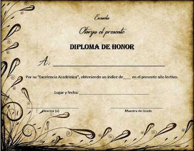 diploma de honor para llenar y modificar