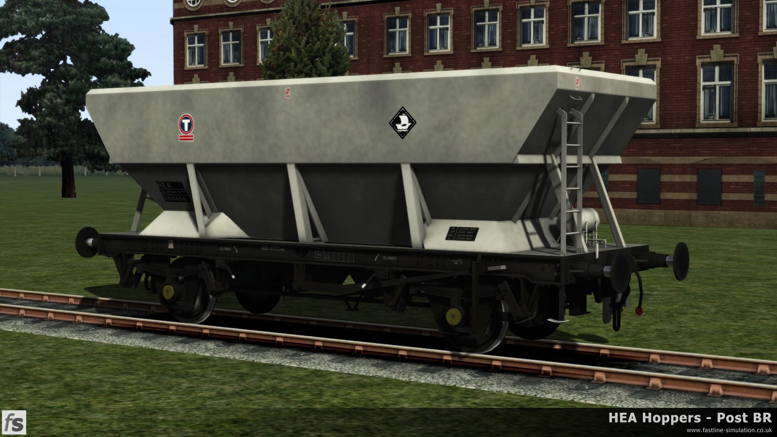 HEA Hoppers - Post BR: A work in progress picture of one of the later offset ladder HEA hoppers in almost ex-works Transrail livery under development for Train Simulator 2014.