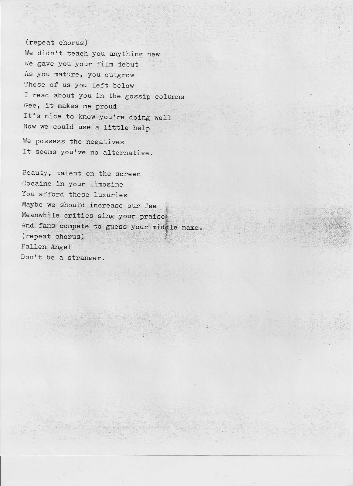 AladdinFoot “Fallen Angel” lyrics and lead sheet