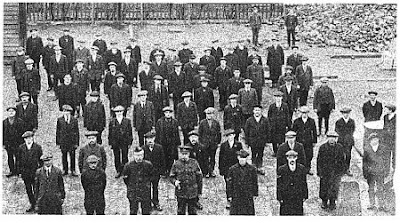 Bury, Lancashire, men reporting for duty early in the war. Bury men (the 'Bury Bantams') reporting for duty early in the war. Many were to die at Gallipoli.