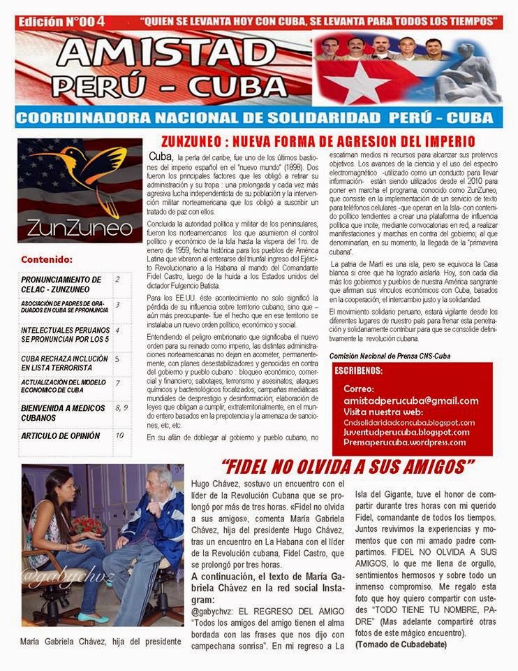 BOLETÍN N°004 "AMISTAD PERÚ CUBA"