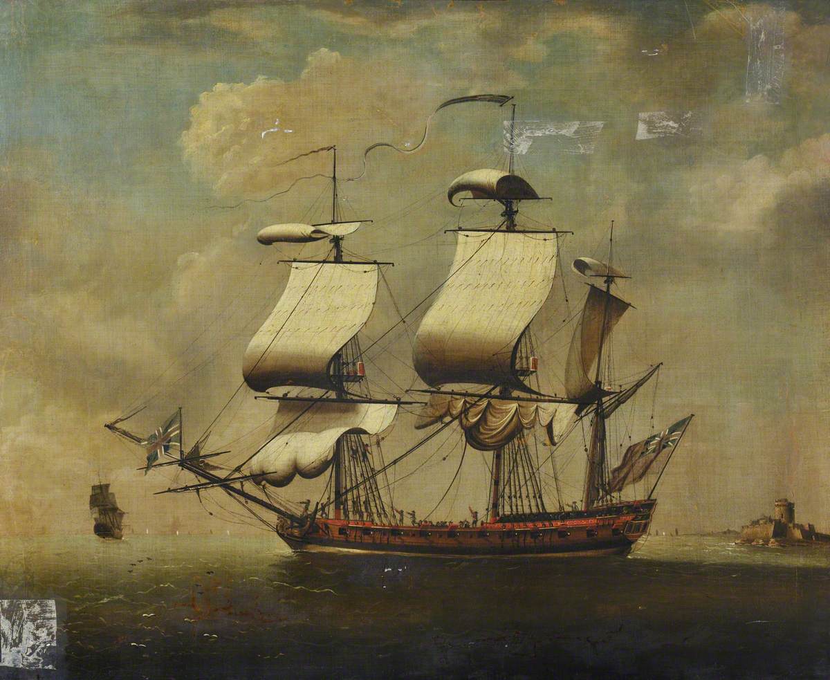 British Tars, 17401790 A frigate taking in sail, c.1780