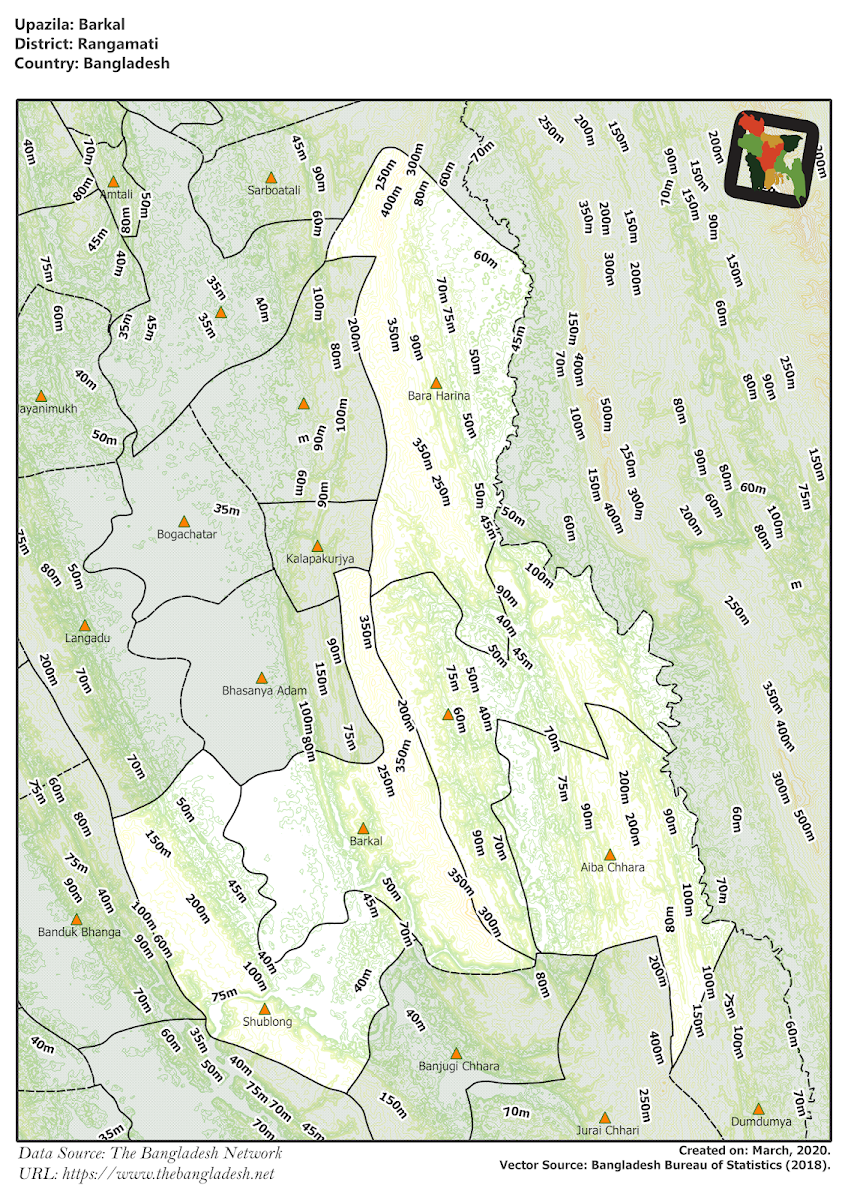 Barkal Upazila Elevation Map Rangamati District Bangladesh