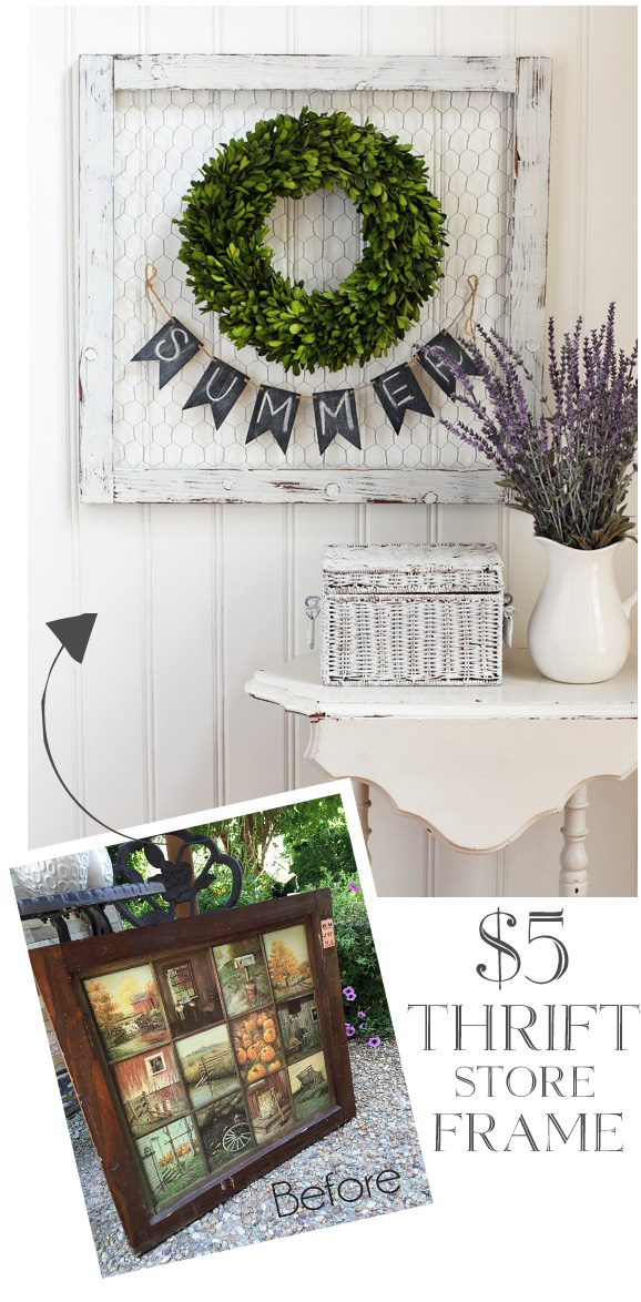 Thrifted frame turned farmhouse wall art