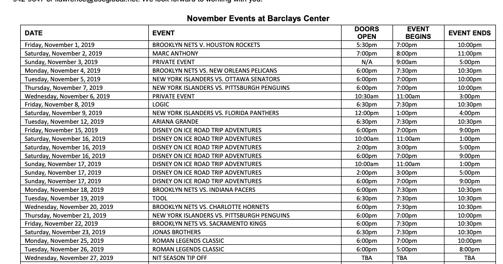Barclays Center releases November 2019 calendar 28 ticketed events